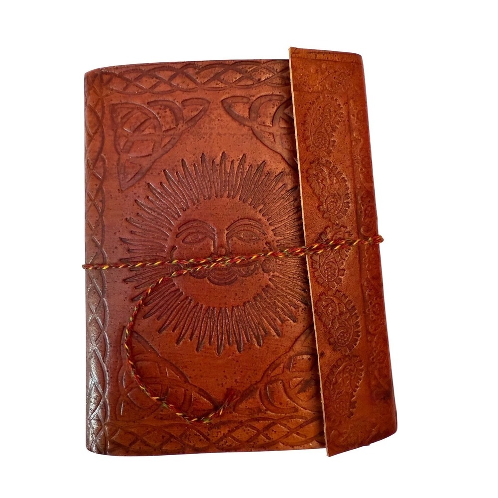 Handmade Leather Journal Celtic Knot Sun Face Embossed Writing‎ Diary Sketchbook